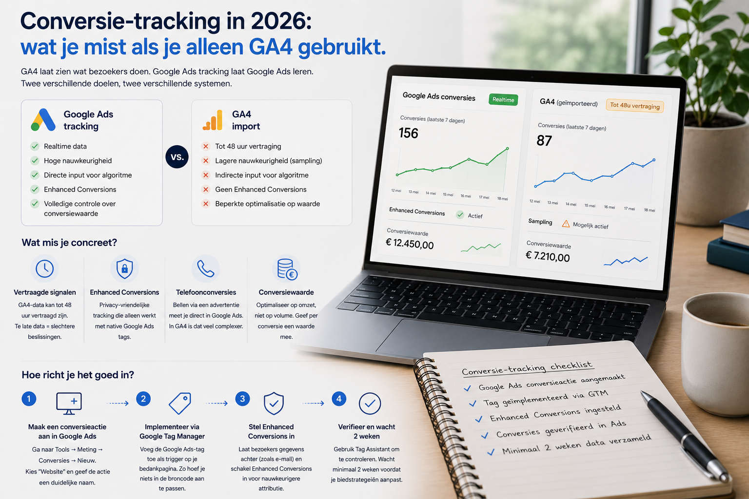 Conversie-tracking in 2026: wat je mist als je alleen GA4 gebruikt