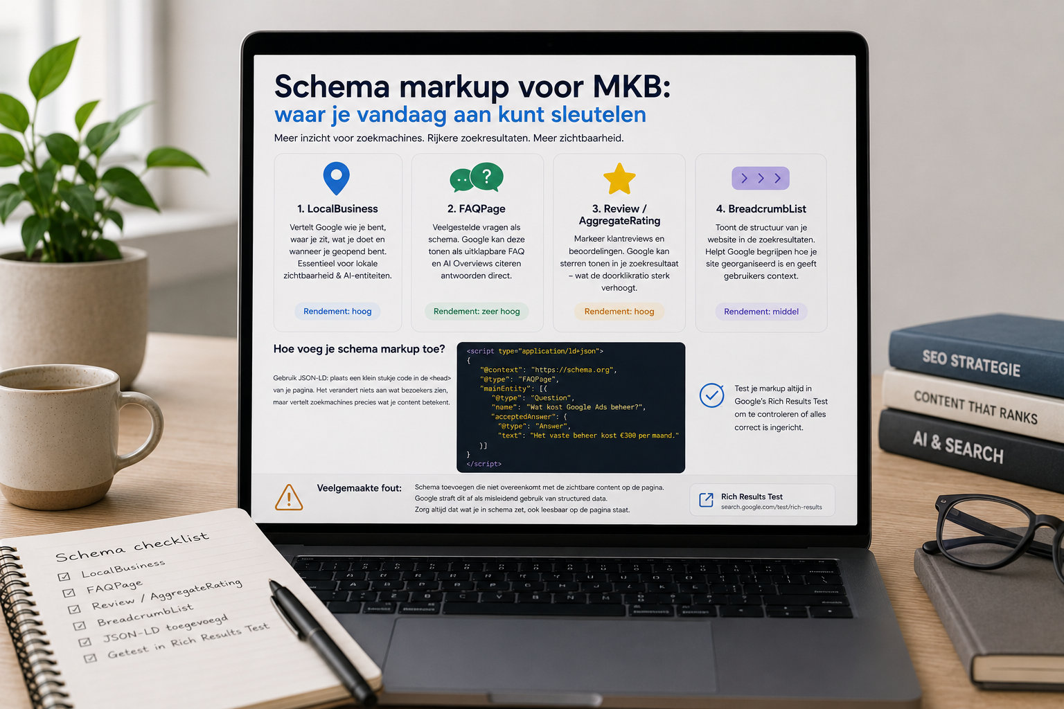 Schema markup voor MKB: LocalBusiness, FAQPage, Review en BreadcrumbList