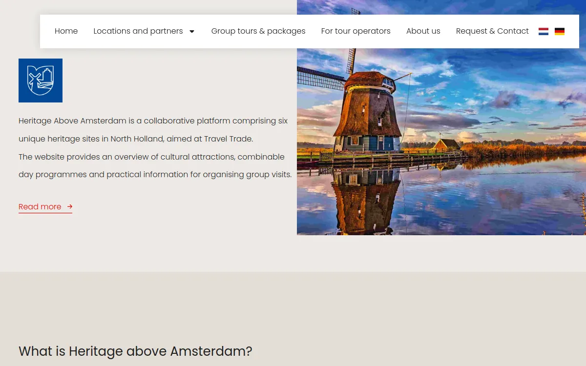 Screenshot van de in WordPress en Elementor gebouwde website erfgoedbovenamsterdam.nl