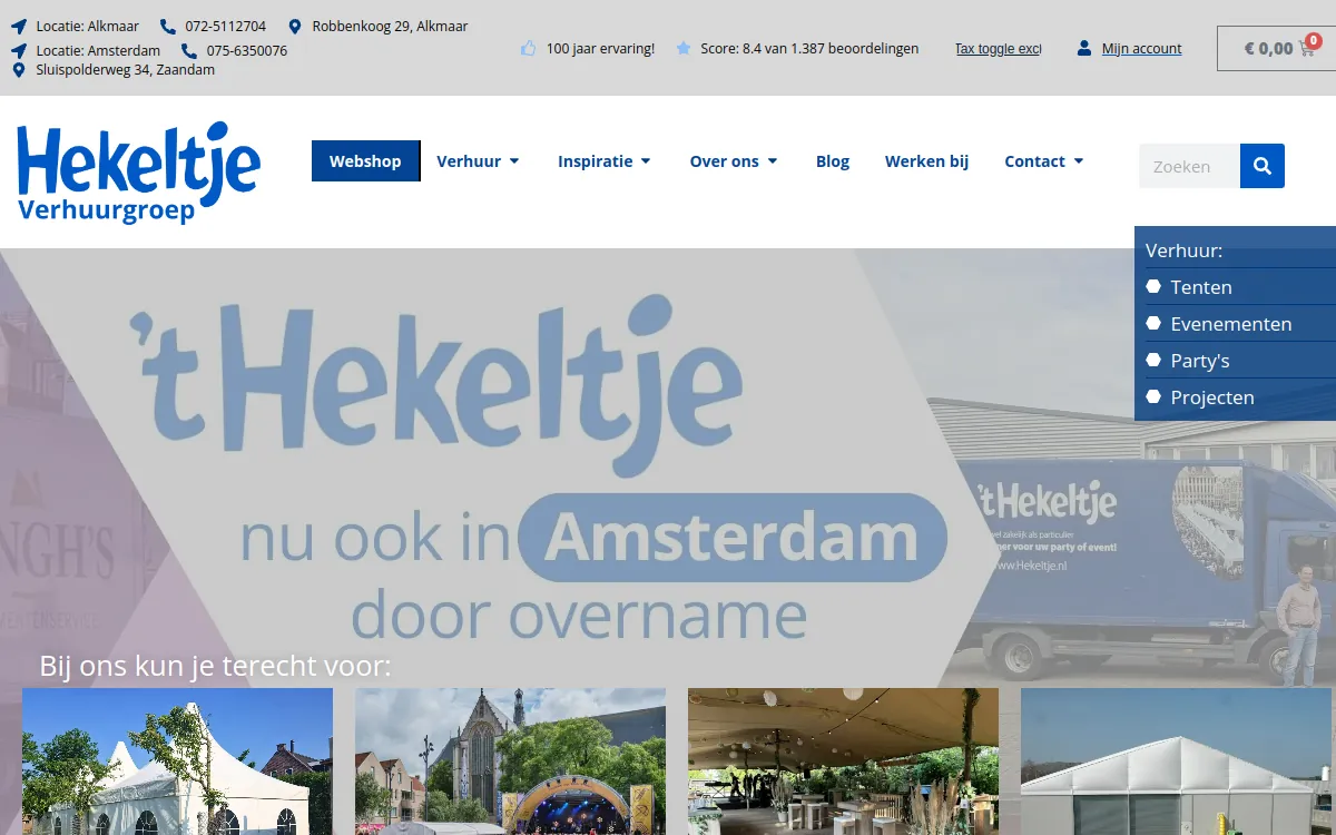 Screenshot van de in WordPress en Elementor gebouwde website hekeltje.nl