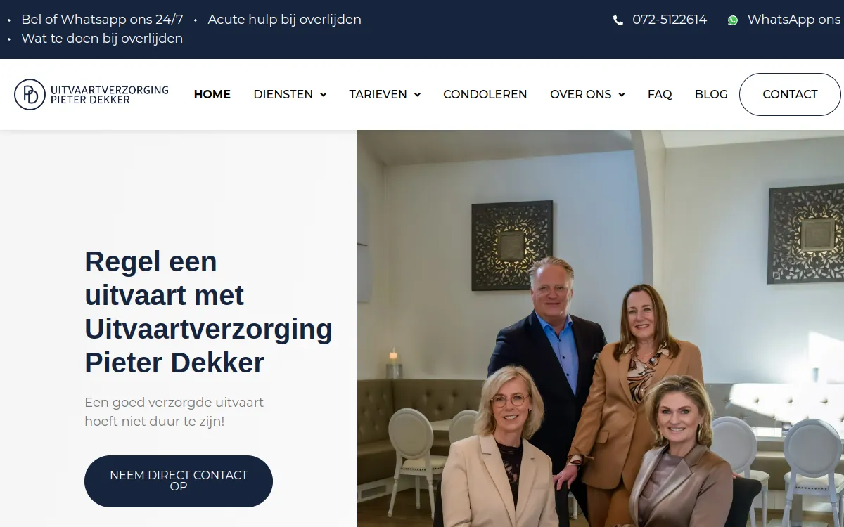 Screenshot van de in WordPress en Elementor gebouwde website uitvaartdekker.nl